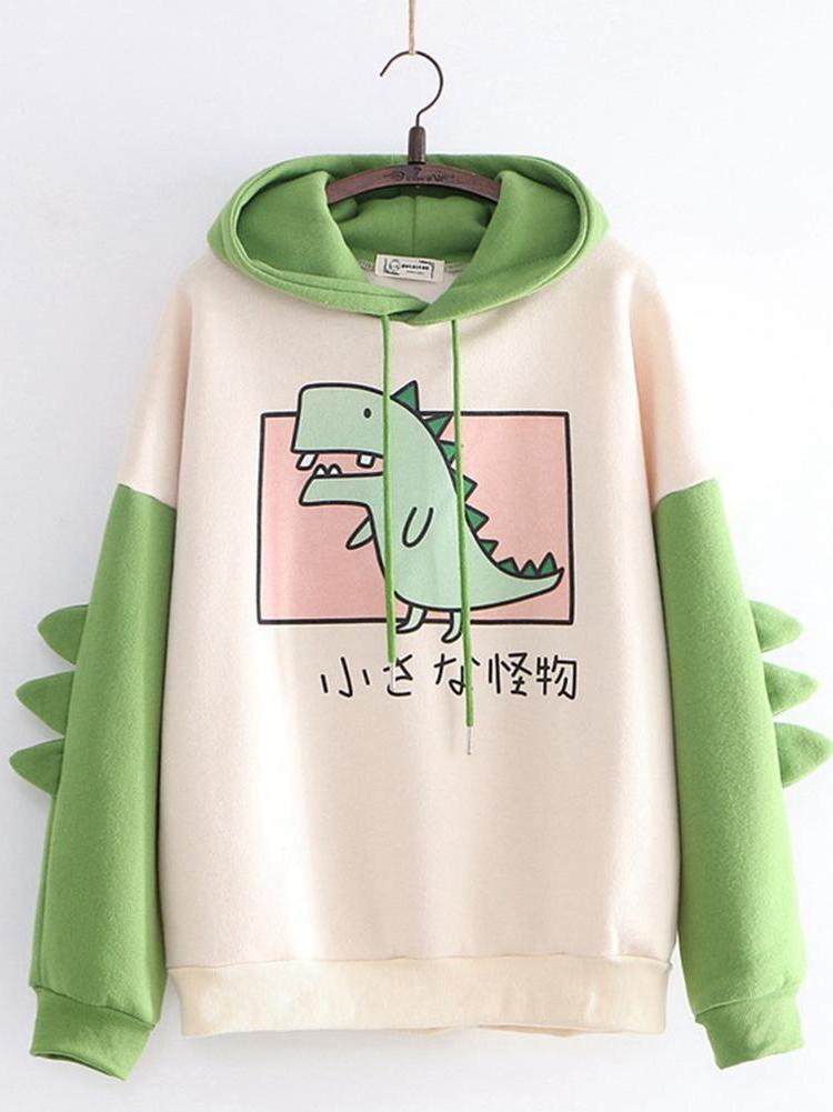 Winter Clothing Types - Dinosaurier Übergroßer Cartoon-Hoodie Damen Mode-Sweatshirt C