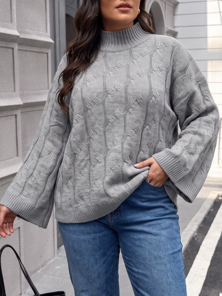 Winter Clothing Plus Size - Damen Übergröße Lässiger Gestrickter Winter-Pullover mit
