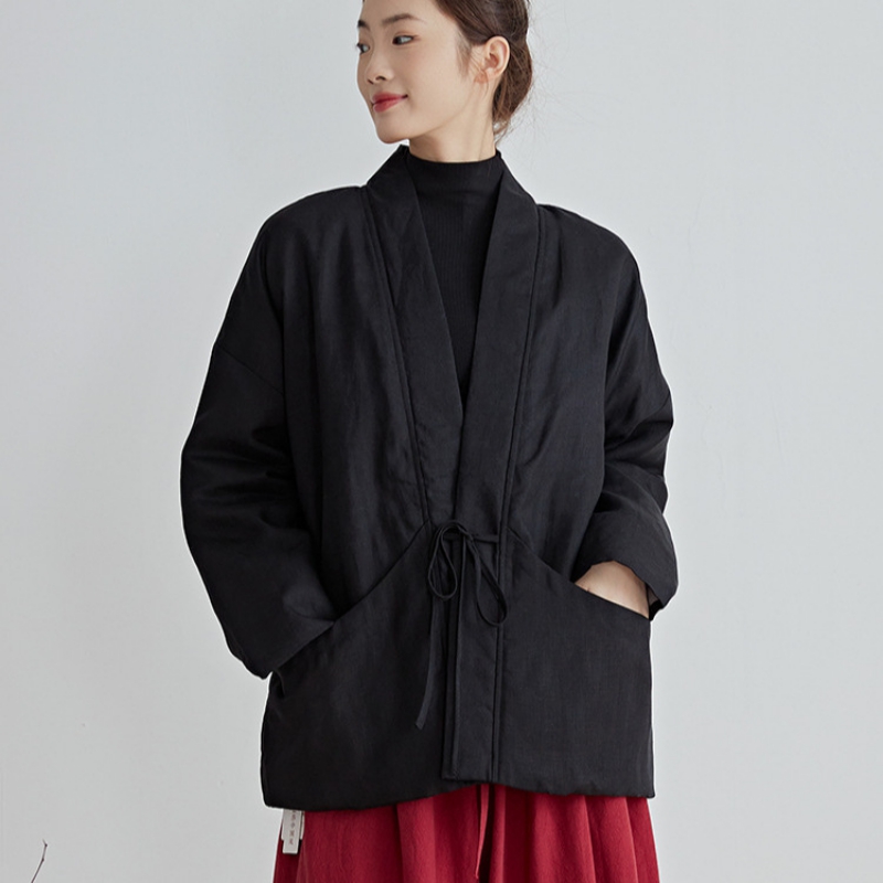 Traditional Winter Japanese Clothing - Chinesischen Stil Baumwolle Outwear Schwarz Winter
